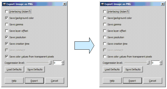 Figure 5. Gimp Export Dialogs